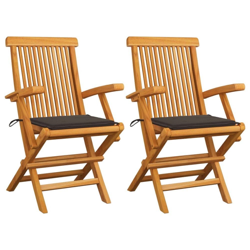 Vidaxl Záhradné stoličky, sivohnedé podložky 2 ks, tíkový masív